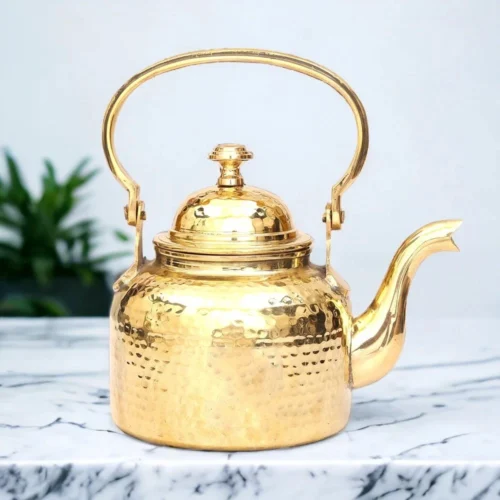 Hammered Brass Tea Pot/Ketali/Kettle with Luxury Look and Finishing Inside Tin Lining for Making Tea & Coffee