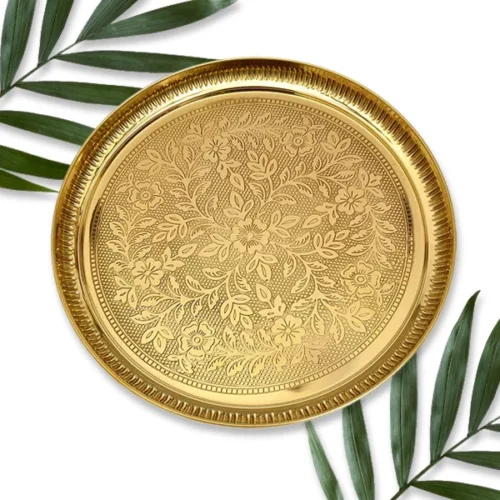 brass pital embossed flower embossed puja plate deep plate pooja thali