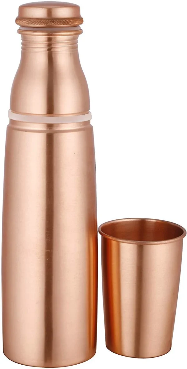 Pure Copper Matt Finished Lacquer Coated Water Bottle With Built-in Glass, Drinkware, 950 ML - Image 7