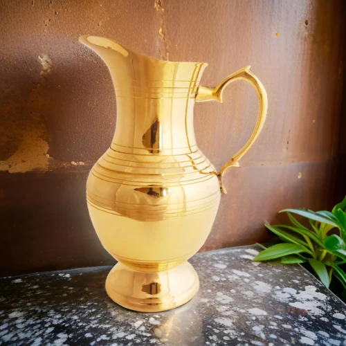 Lining Design Mughlai Style Brass Jug Pitcher – Storage Drinking Water Home Hotel Restaurant