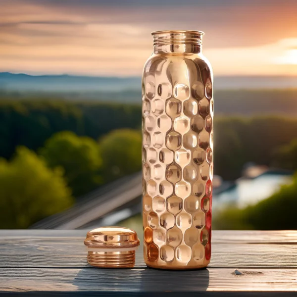 Pure Copper Diamond Design Water Bottle, Health Benefits, Drinkware - 1000ml