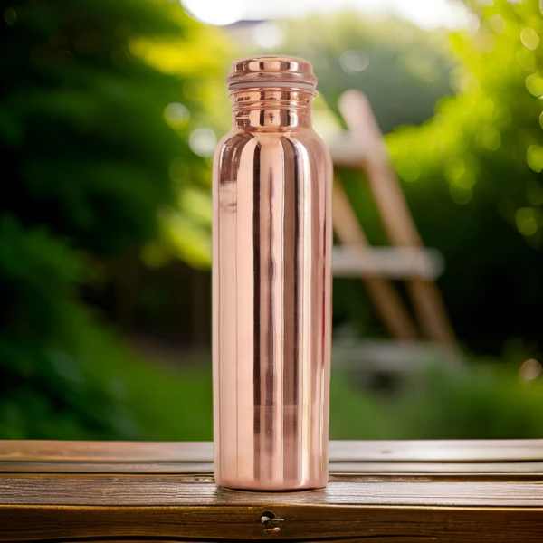 Pure Copper Plain Shine Finish Leak Proof Water Bottle, Drinkware- 1000ml - Image 2